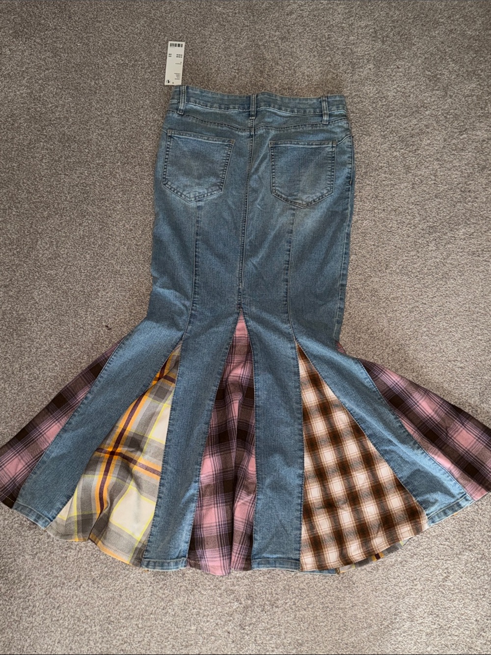 Urban Outfitters Blue Denim Maxi Skirt with Multi Plaid Panels - Picture 2 of 3